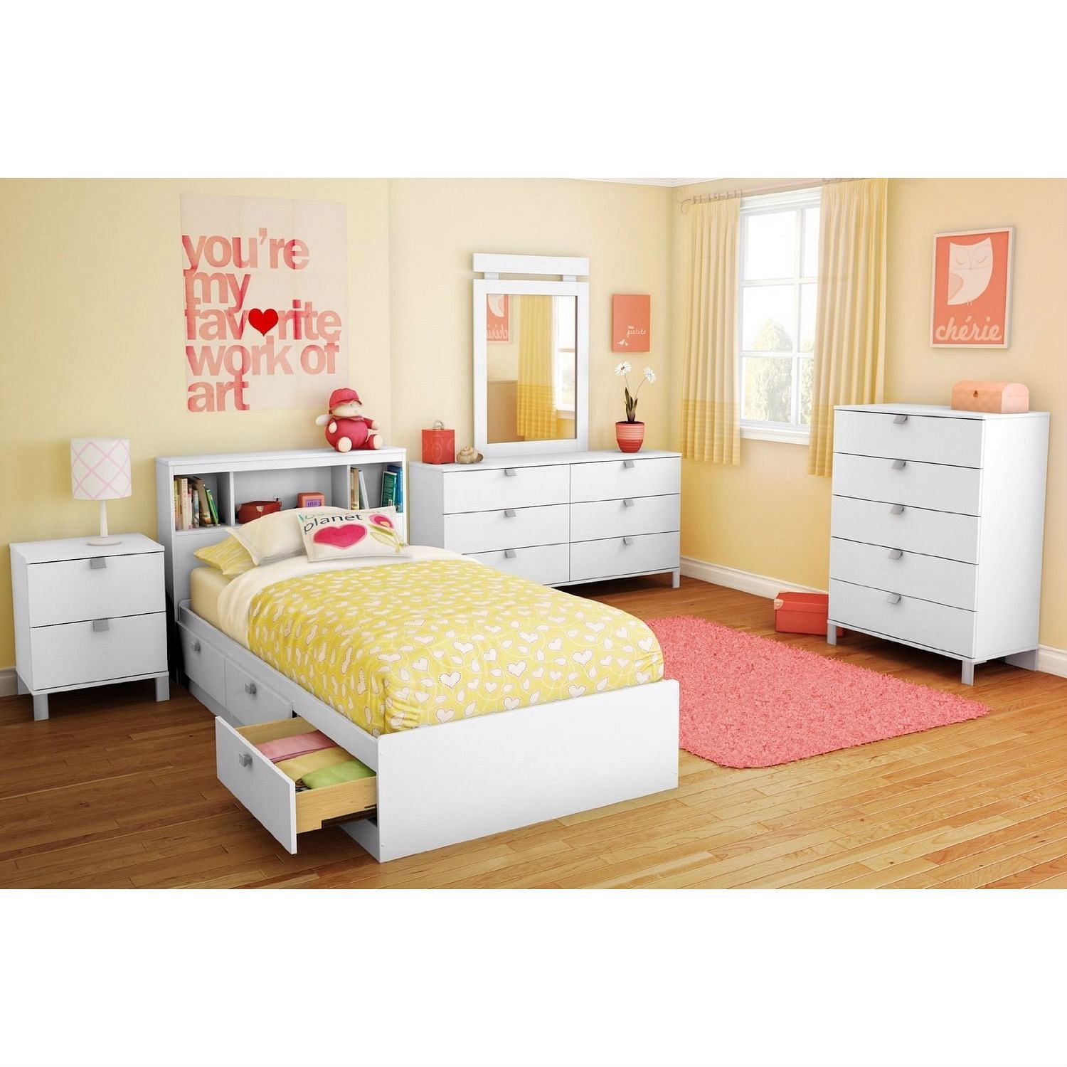 Twin size White Platform Bed for Kids Teens Adults with 3 Storage Drawers - Free Shipping