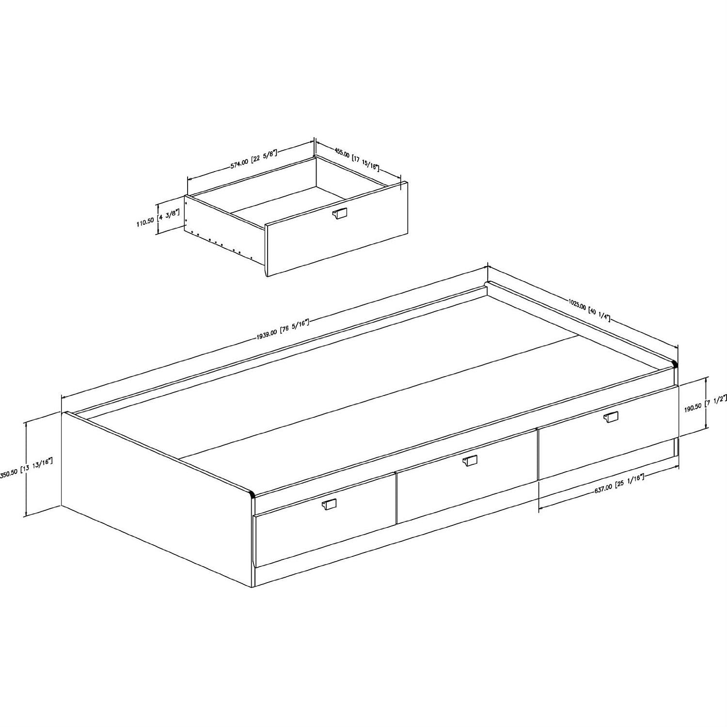 Twin size White Platform Bed for Kids Teens Adults with 3 Storage Drawers - Free Shipping