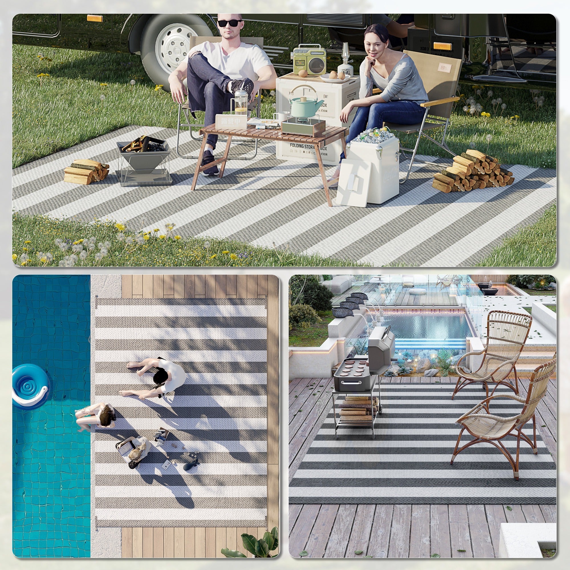 Outsunny Reversible Outdoor Rug, 9' x 12' Waterproof Plastic Straw Floor Mat, Portable RV Camping Carpet for Backyard 