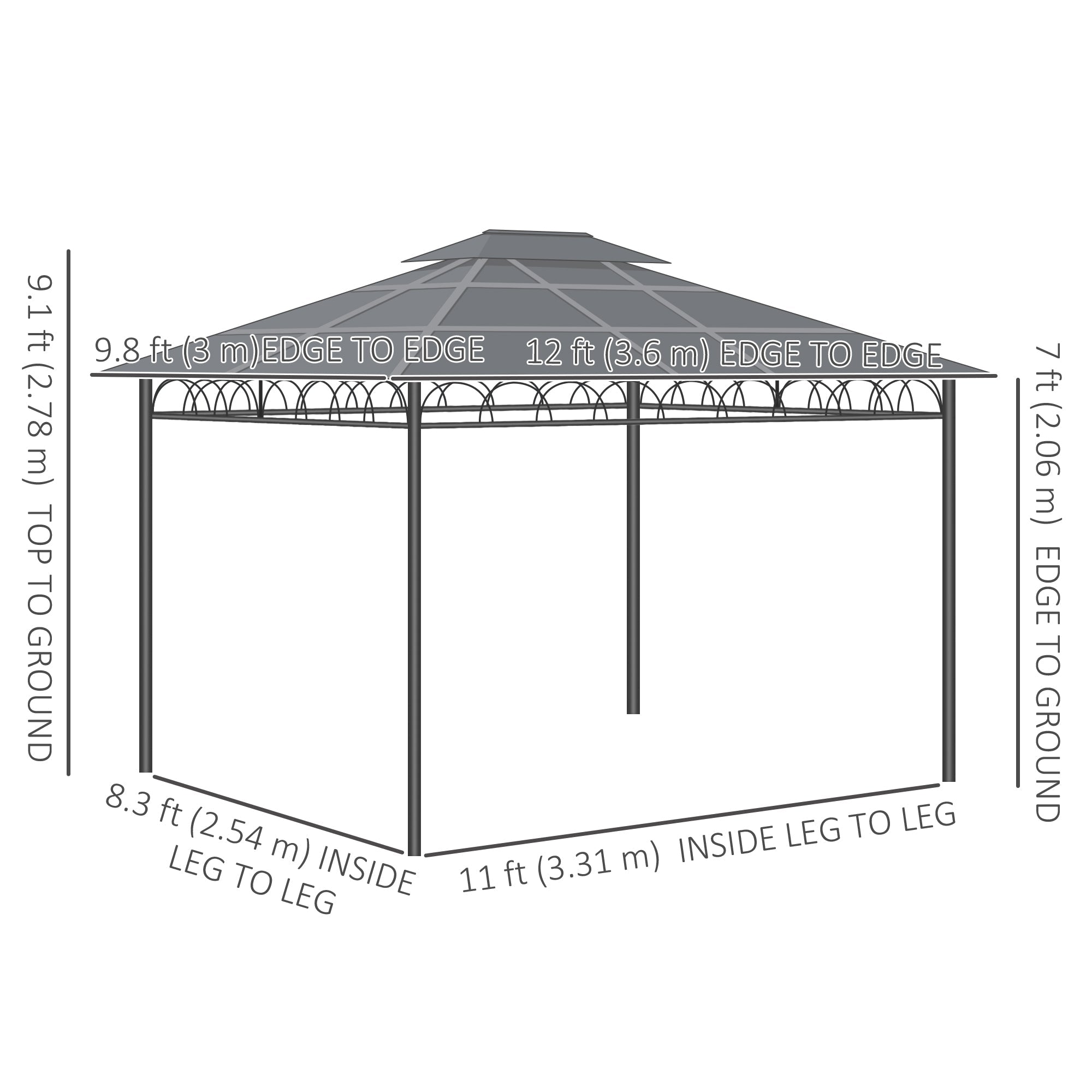 Outsunny 10' x 12' Outdoor Hardtop Gazebo Canopy w/ Double PC Roof, Steel Frame, Nettings, Curtains for Garden Lawn Deck, Khaki 