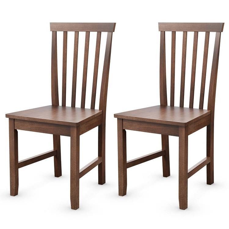 Set of 2 Solid Wood Armless Mission Style Dining Chairs in Walnut Brown Finish - Free Shipping 