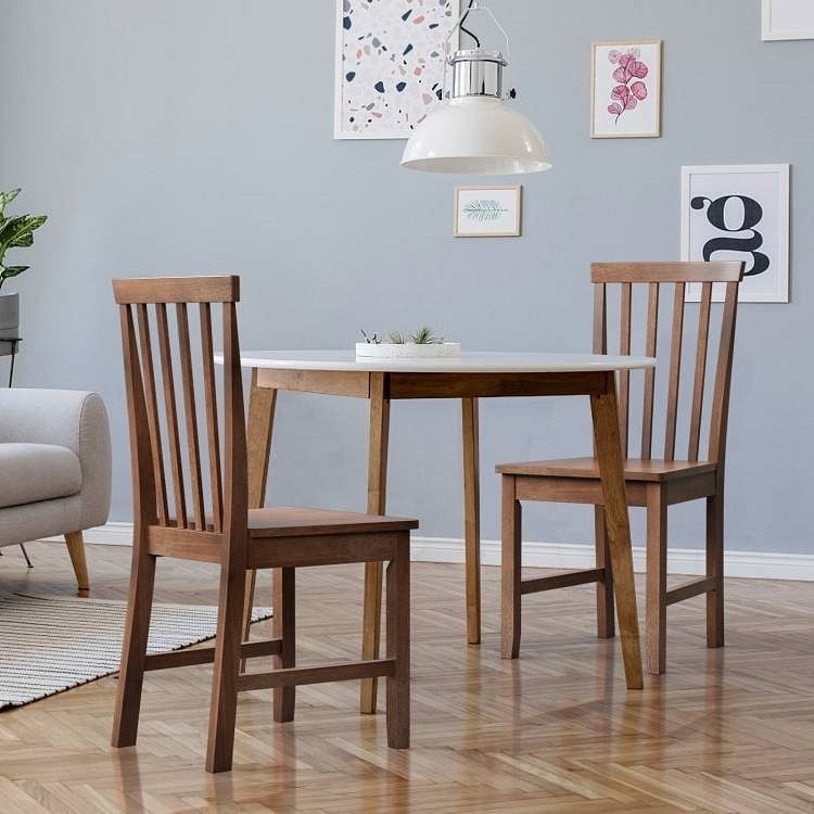 Set of 2 Solid Wood Armless Mission Style Dining Chairs in Walnut Brown Finish - Free Shipping