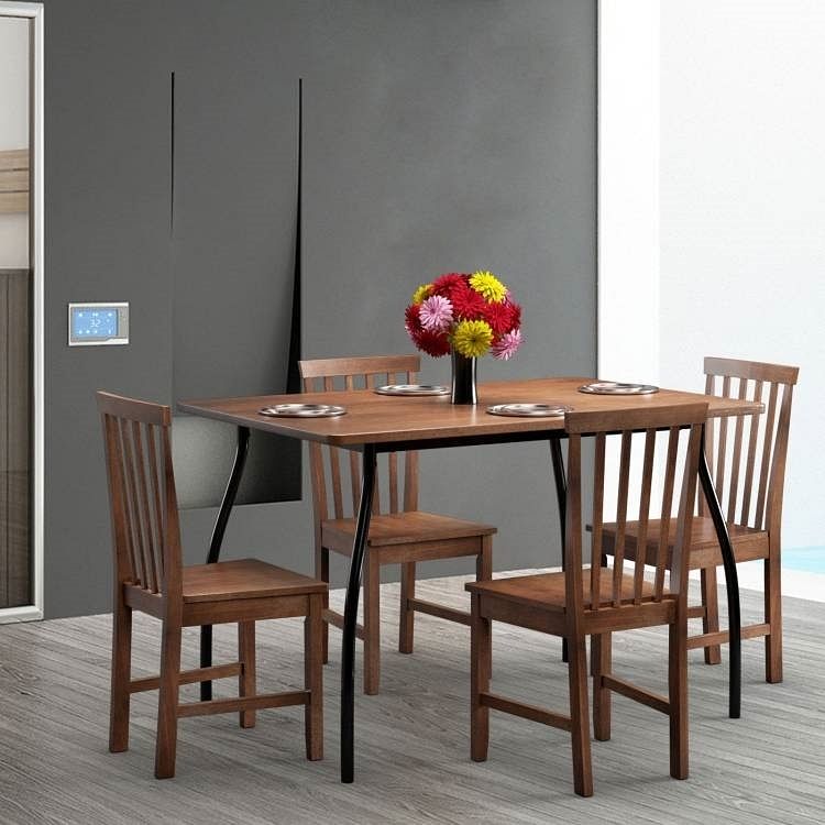 Set of 2 Solid Wood Armless Mission Style Dining Chairs in Walnut Brown Finish - Free Shipping