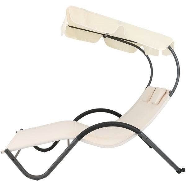 2 Person Off White Outdoor Patio Chaise Lounger Chair Canopy Bed with Pillows - Free Shipping 