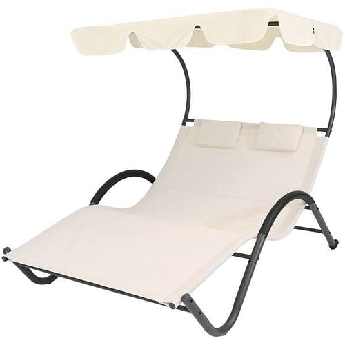 2 Person Off White Outdoor Patio Chaise Lounger Chair Canopy Bed with Pillows - Free Shipping 