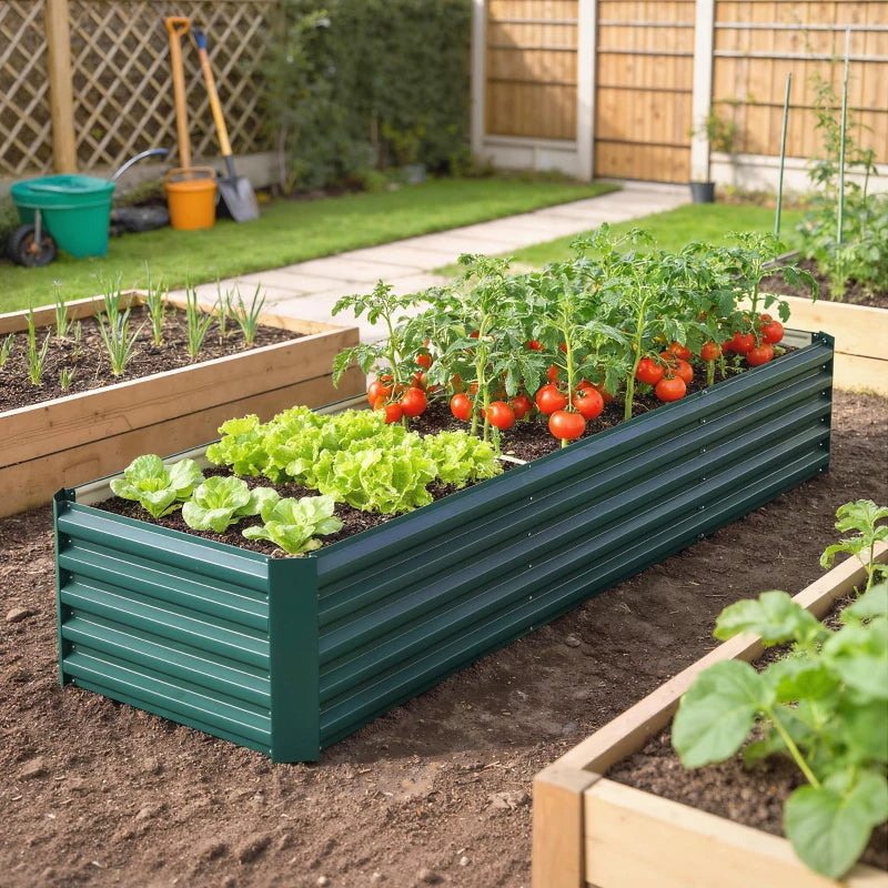 8 x 2.6 x 1.5ft Galvanized Raised Garden Bed, Reinforced Outdoor Planter Box with Open Bottom, Green