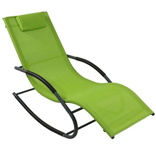 Modern Green Rocking Chaise Lounge Chair Patio Lounger with Pillow - Free Shipping 