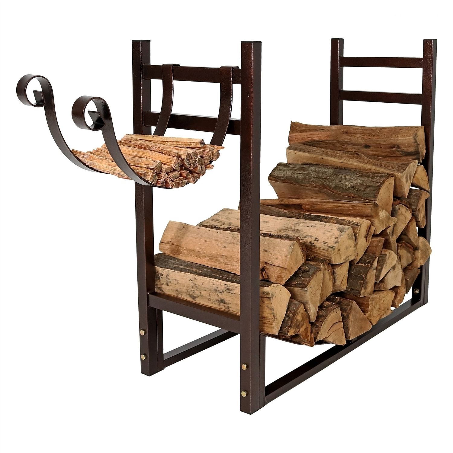 Bronze Metal Indoor/Outdoor Firewood Log Rack with Removeable Kindle Holder - Free Shipping 