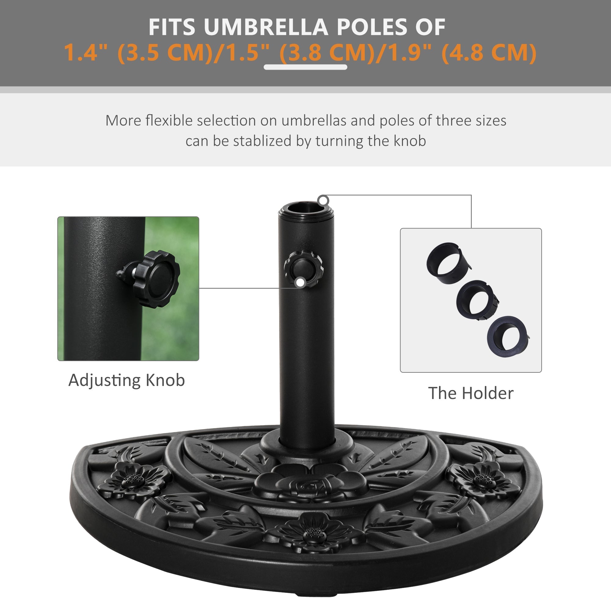 Outsunny Umbrella Base: 20lb Heavy Duty Half Round Concrete Stand for Market Umbrellas Black 