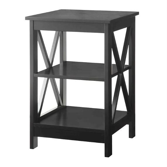 Black Wood X-Design End Table Nightstand with 3 Open Shelves - Free Shipping