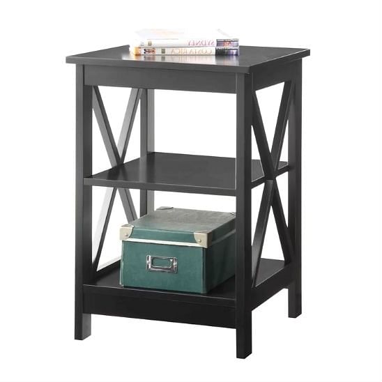 Black Wood X-Design End Table Nightstand with 3 Open Shelves - Free Shipping