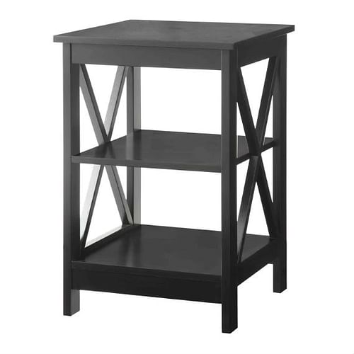 Black Wood X-Design End Table Nightstand with 3 Open Shelves - Free Shipping 