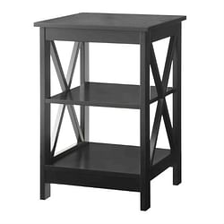 Black Wood X-Design End Table Nightstand with 3 Open Shelves - Free Shipping