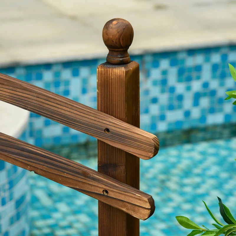 7.5' Fir Wood Garden Bridge Arc Walkway with Side Railings, for Backyards, Gardens, & Streams, Tan