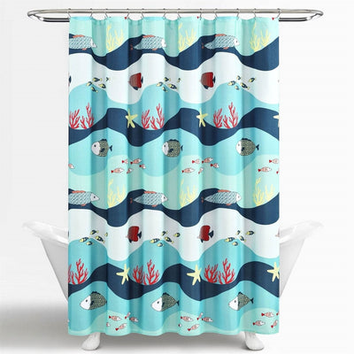 72-inch Coral Reef Teal Blue Nautical Fish Starfish Polyester Shower Curtain - Free Shipping 