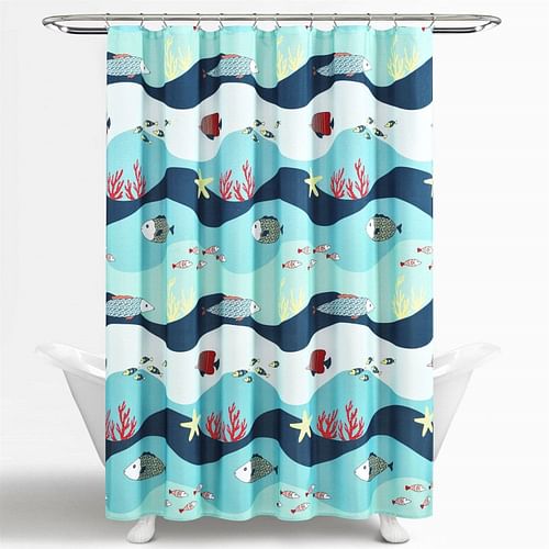 72-inch Coral Reef Teal Blue Nautical Fish Starfish Polyester Shower Curtain - Free Shipping