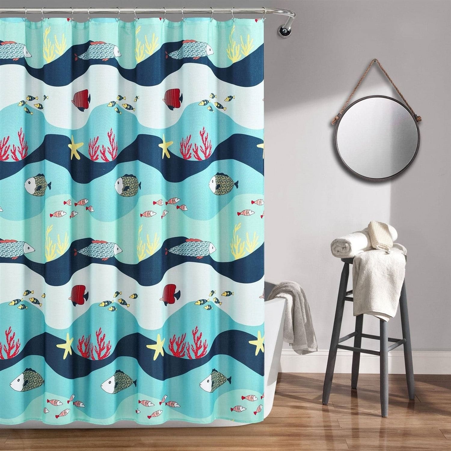 72-inch Coral Reef Teal Blue Nautical Fish Starfish Polyester Shower Curtain - Free Shipping