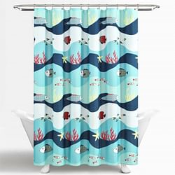 72-inch Coral Reef Teal Blue Nautical Fish Starfish Polyester Shower Curtain - Free Shipping