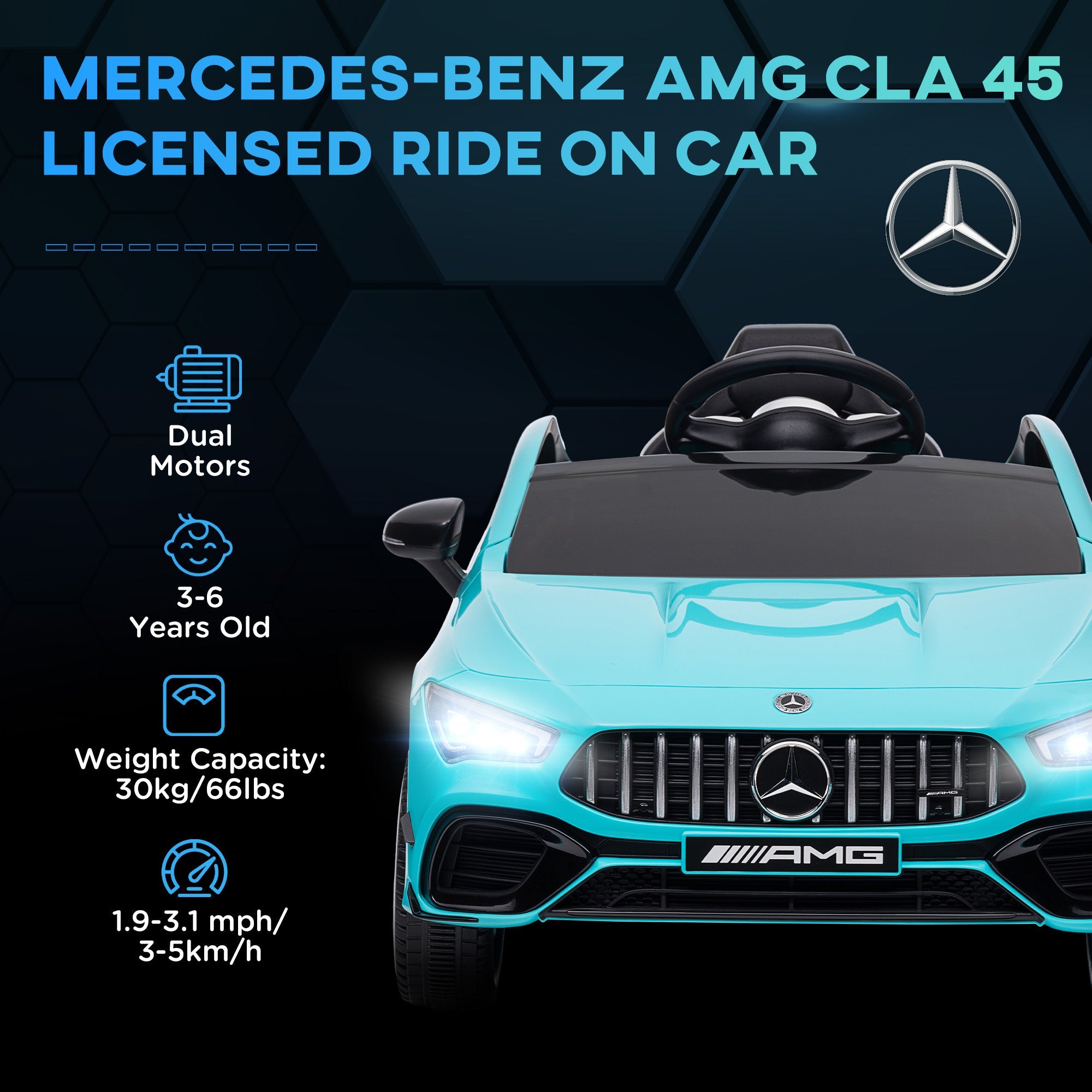 Qaba Mercedes-AMG Licensed 12V Ride on Car, Kids Electric Car with Remote Control, Spring Suspension, LED Lights, Light Blue 