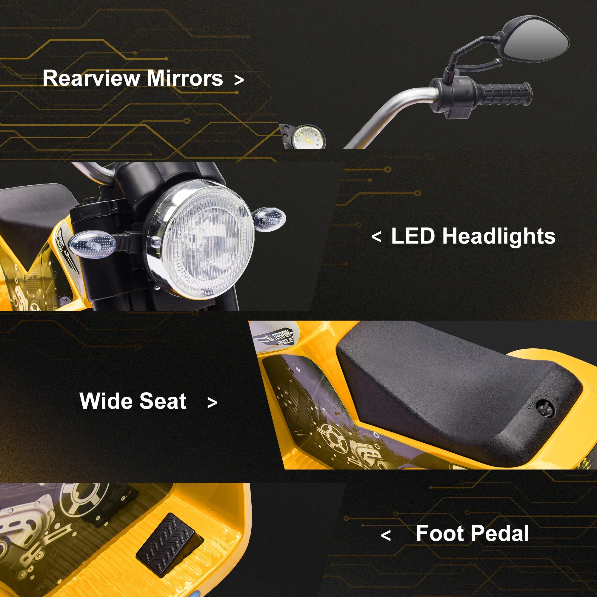 Aosom 6V Electric Kids Motorcycle Ride-On Dirt Bike 3-Wheels with Horn Headlights Yellow for Toddlers 