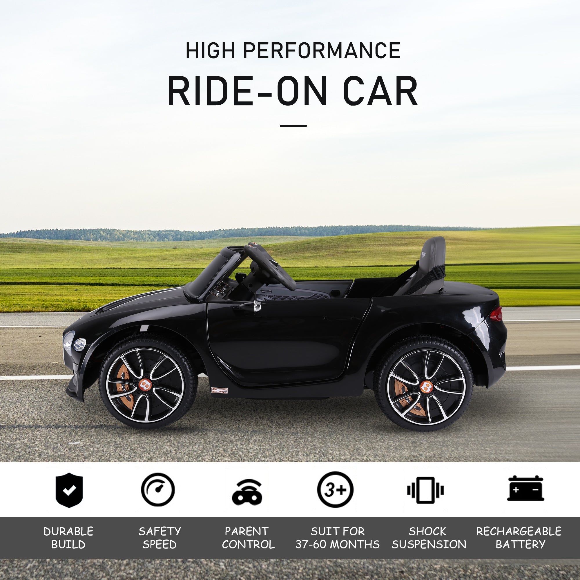 Aosom Licensed Bentley Ride-On Car: 12V, Electric, Battery Powered, Remote Control, 2 Speed, Black 