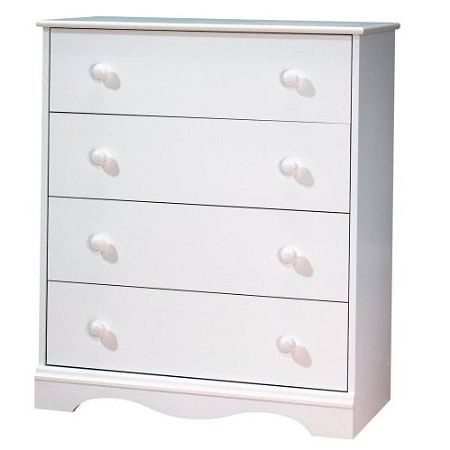 White 4 Drawer Bedroom Chest with Wooden Knobs - Free Shipping 