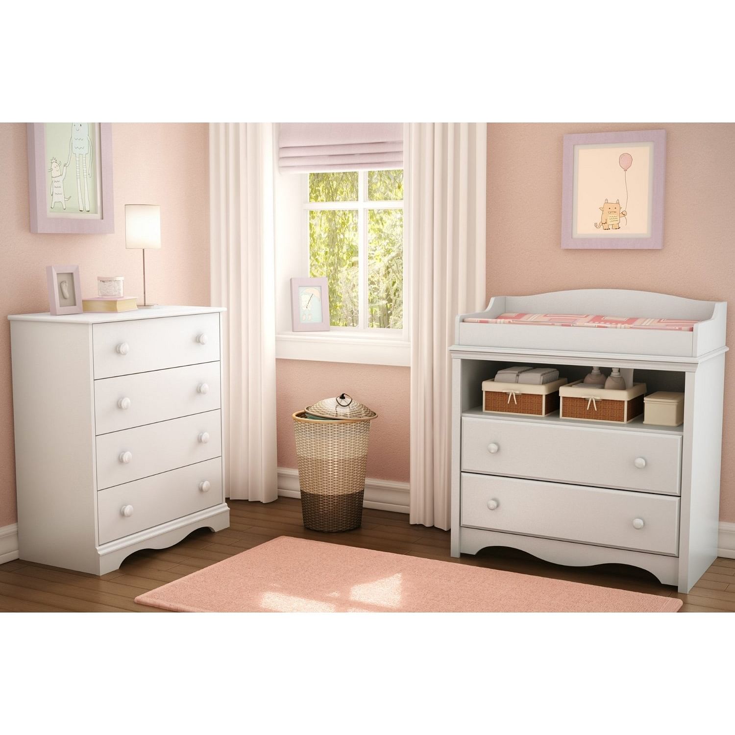 White 4 Drawer Bedroom Chest with Wooden Knobs - Free Shipping