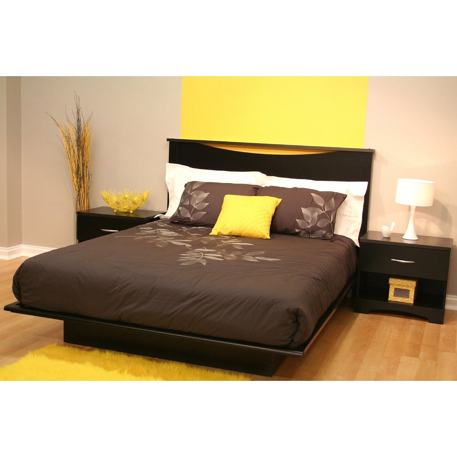 Full size Contemporary Platform Bed in Black Finish - Free Shipping