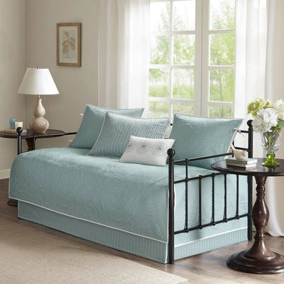 6-Piece Farmhouse Quilted Seafoam Blue Green Teal Reversible Daybed Cover Set - Free Shipping 