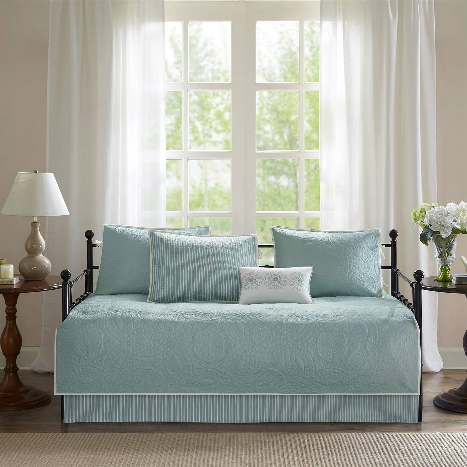 6-Piece Farmhouse Quilted Seafoam Blue Green Teal Reversible Daybed Cover Set - Free Shipping