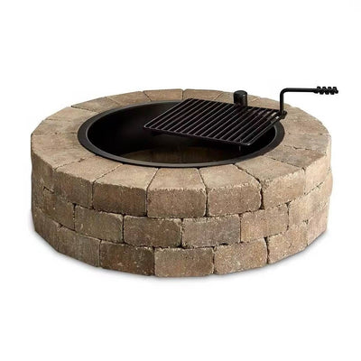 48-in Outdoor Round Concrete Block Stone Fire Pit Kit with Cooking Grill Grate - Free Shipping 