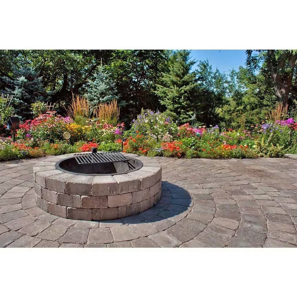 48-in Outdoor Round Concrete Block Stone Fire Pit Kit with Cooking Grill Grate - Free Shipping