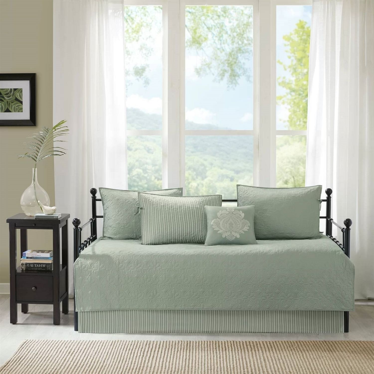 6-Piece Country Cottage Quilted Seafoam Green Reversible Daybed Cover Set - Free Shipping