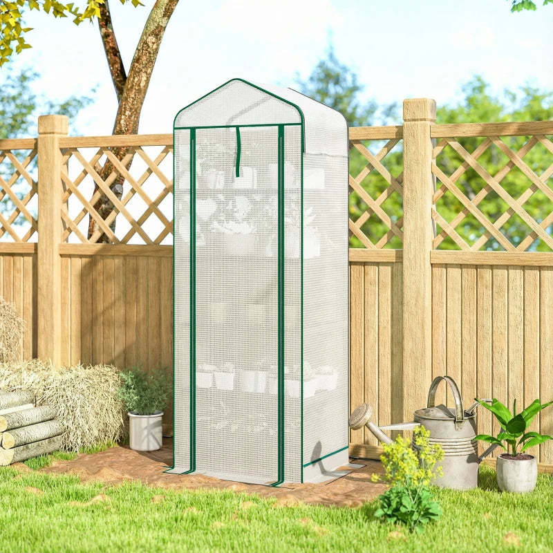 Mini Greenhouse with Screen Roof, Portable Small Greenhouse with Roll-Up Zipper Door, 27.6" x 19.7" x 75.6", White