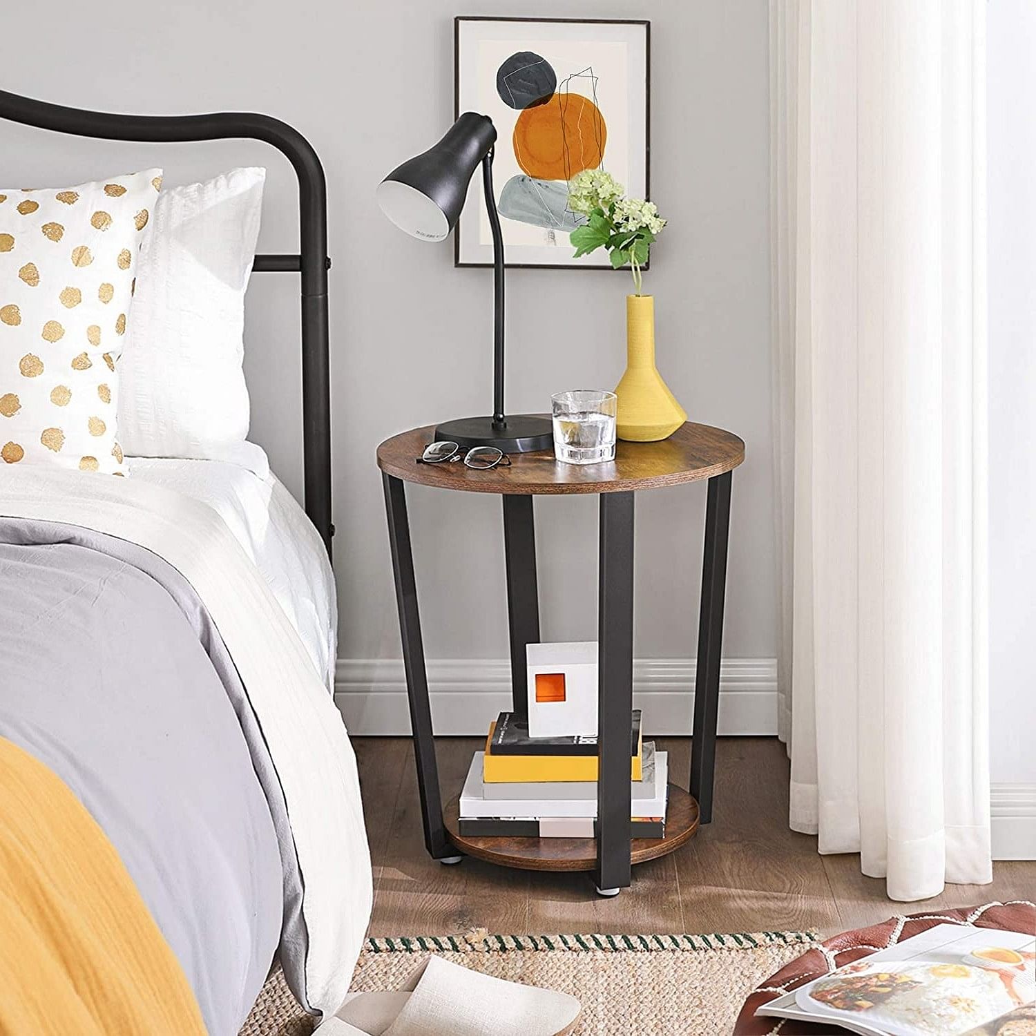 Farmhouse Rustic Round Side Table Nightstand End Table - Free Shipping 