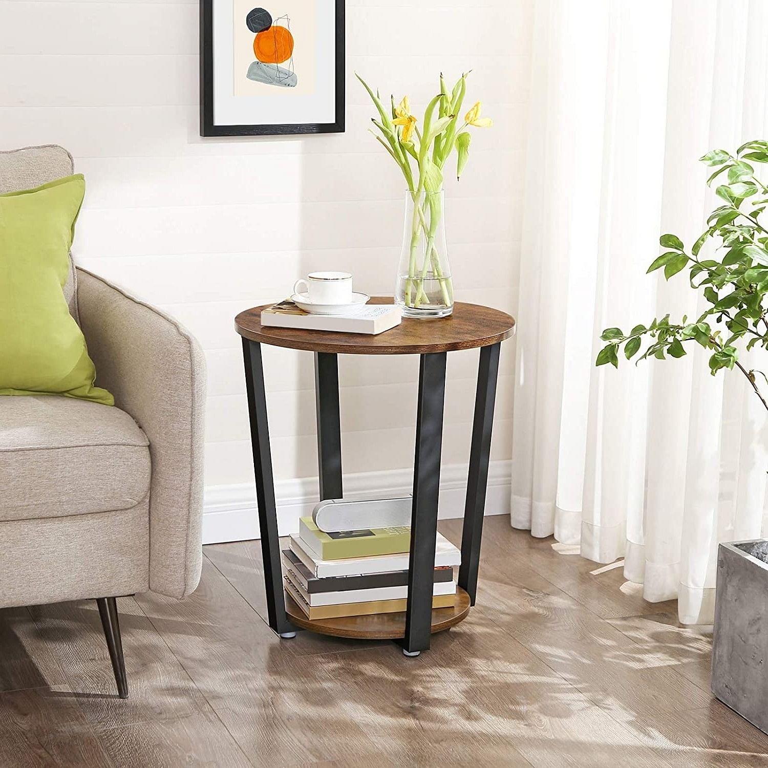 Farmhouse Rustic Round Side Table Nightstand End Table - Free Shipping 