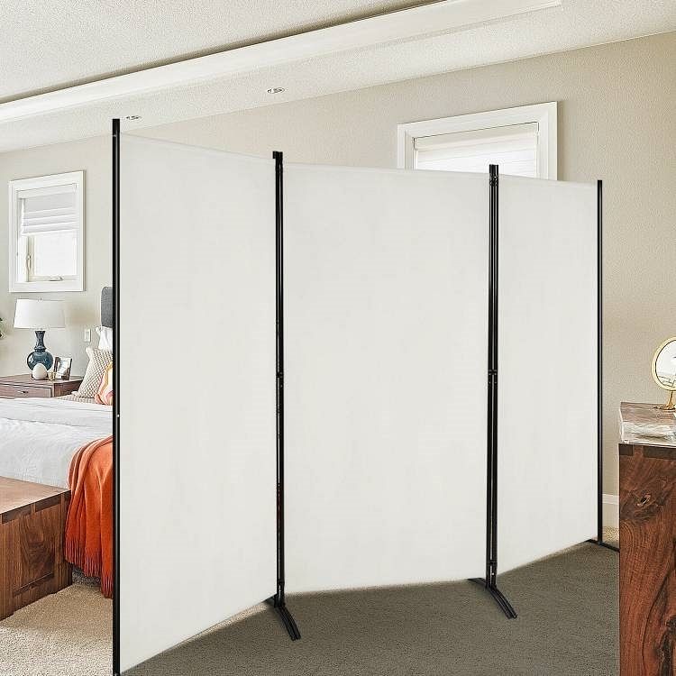 6-Ft White 3-Panel Room Divider Screen with Steel Base and Heavy Duty Hinges - Free Shipping 