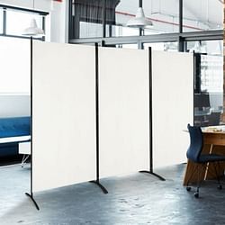 6-Ft White 3-Panel Room Divider Screen with Steel Base and Heavy Duty Hinges - Free Shipping 