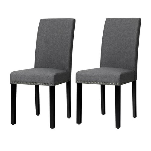 Set of 2 Grey Linen Upholstered Nailhead Dining Chair - 330 lbs. Weight Capacity - Free Shipping