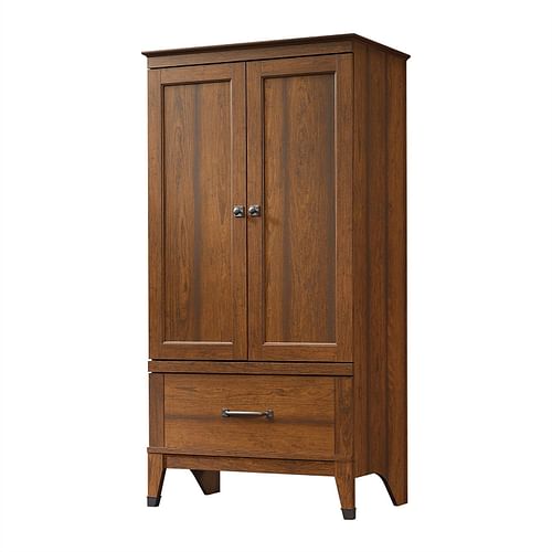 Bedroom Wardrobe Cabinet Storage Armoire in Medium Brown Cherry Wood Finish - Free Shipping