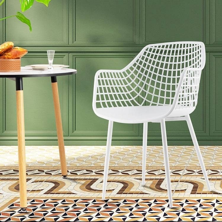 Set of 4 Modern Mid-Century White Mesh Dining Chair with Ergonomic Backrest - Free Shipping 