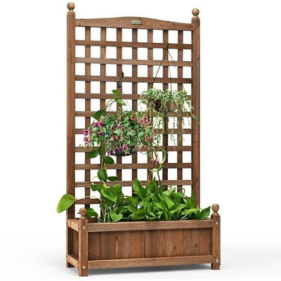 Solid Wood Farmhouse Garden Planter Box with 48-inch High Trellis - Free Shipping 