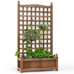 Solid Wood Farmhouse Garden Planter Box with 48-inch High Trellis - Free Shipping