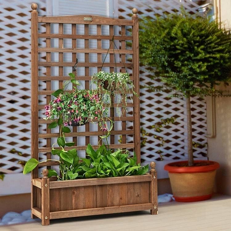 Solid Wood Farmhouse Garden Planter Box with 48-inch High Trellis - Free Shipping