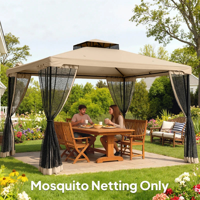 Replacement Mosquito Netting for Gazebo 10' x 12' Black Screen Walls for Canopy with Zippers, Beige