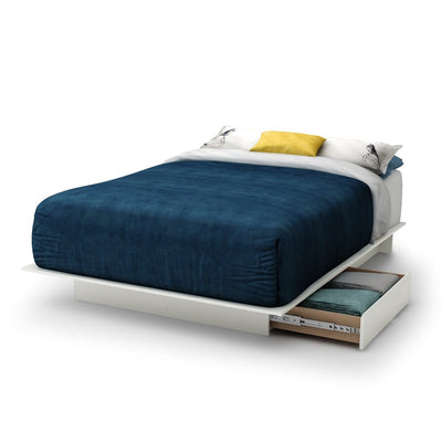 Full size White Modern Platform Bed Frame with 2 Storage Drawers - Free Shipping 