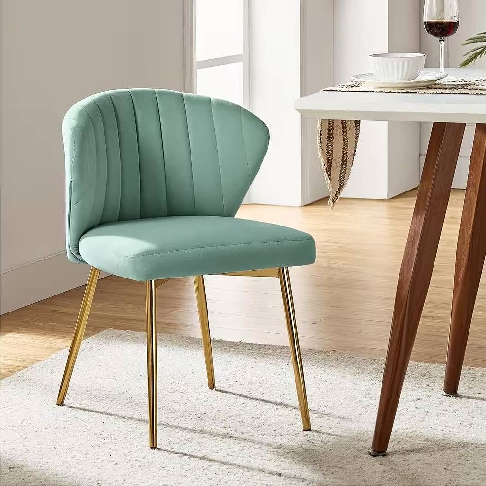 Sage Green Velvet Upholstered Wingback Accent Side Chair with Gold Metal Legs - Free Shipping