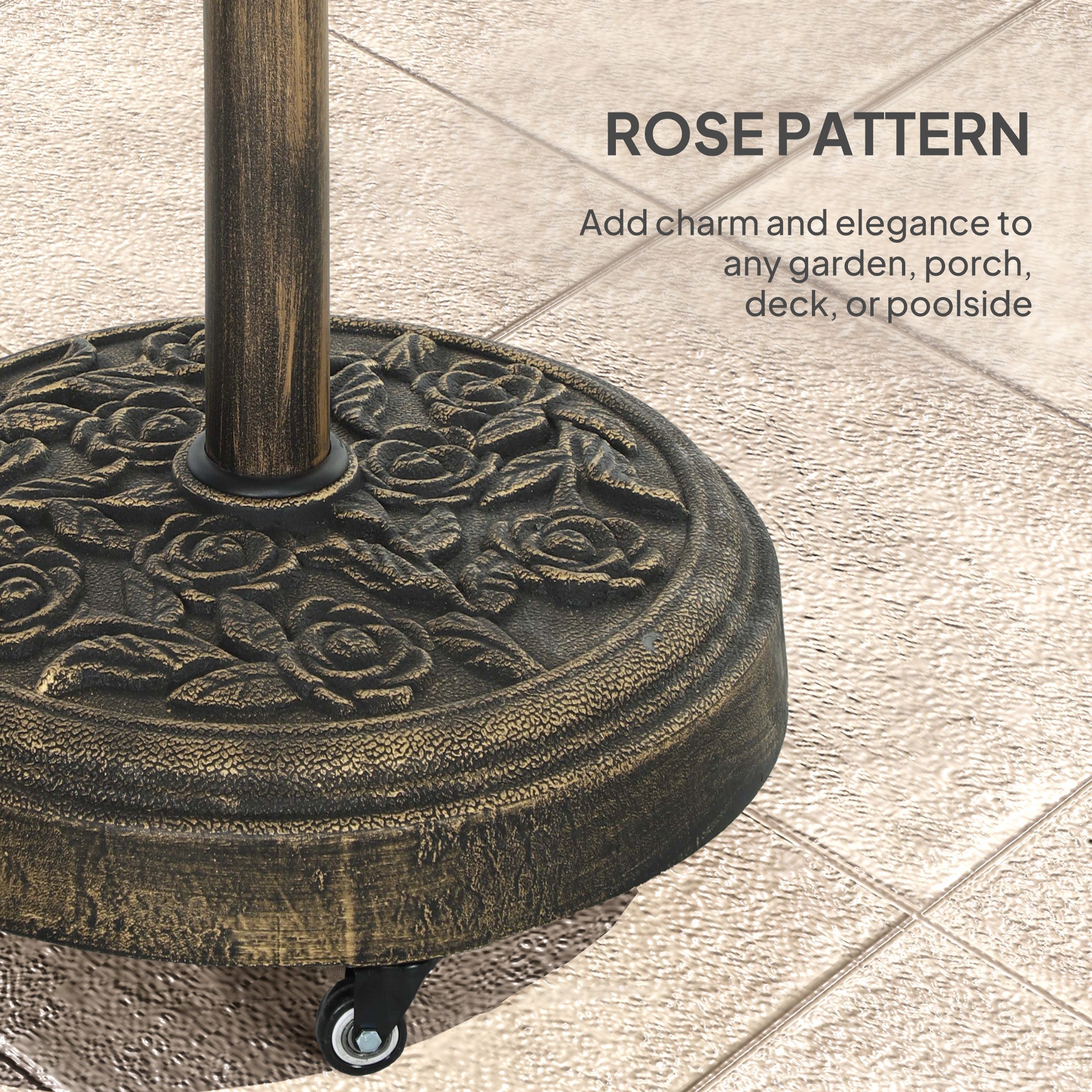 Outsunny Round Patio Umbrella Base, 46 lbs Resin Umbrella Stand with Wheels, Outdoor Umbrella Stand for 1.3"/1.5"/1.9" Umbrella Poles for Outdoor, Lawn, Poolside, Bronze 