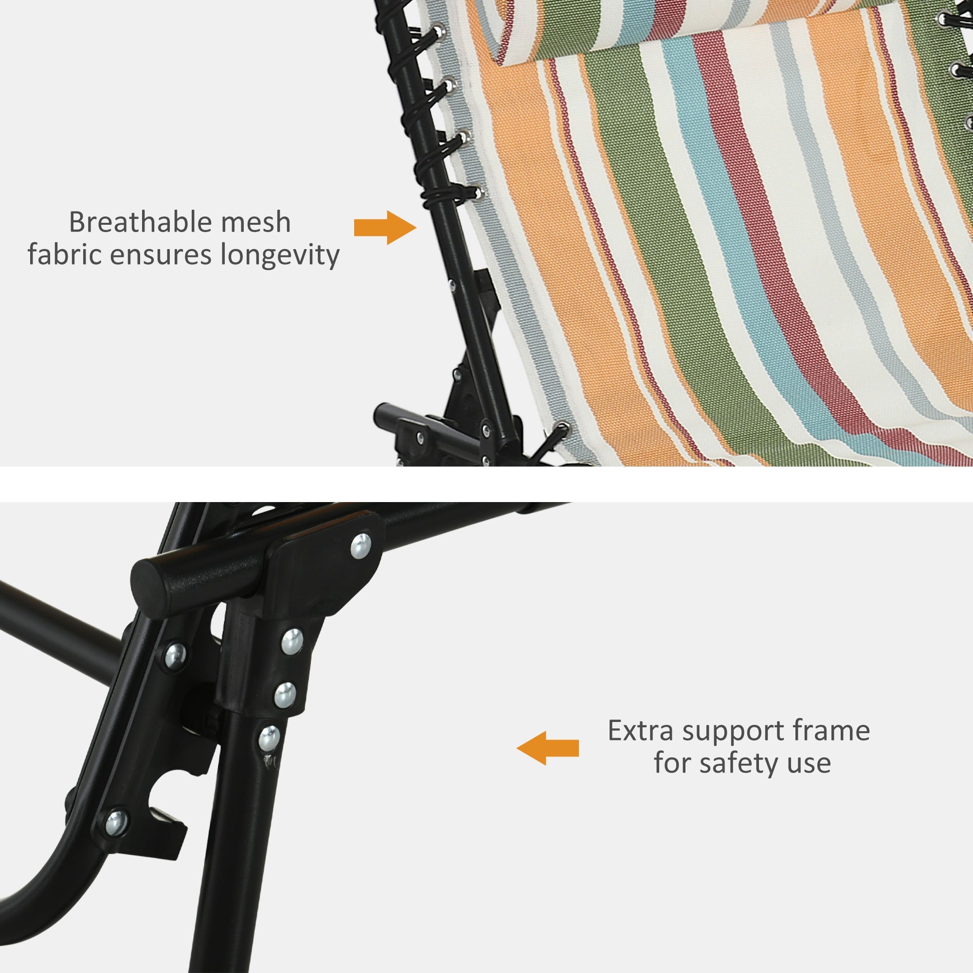 Outsunny Portable Folding Beach Bed 4-Level Adjustable Recliner Lounger Cot Multicolored Lightweight for Camping 