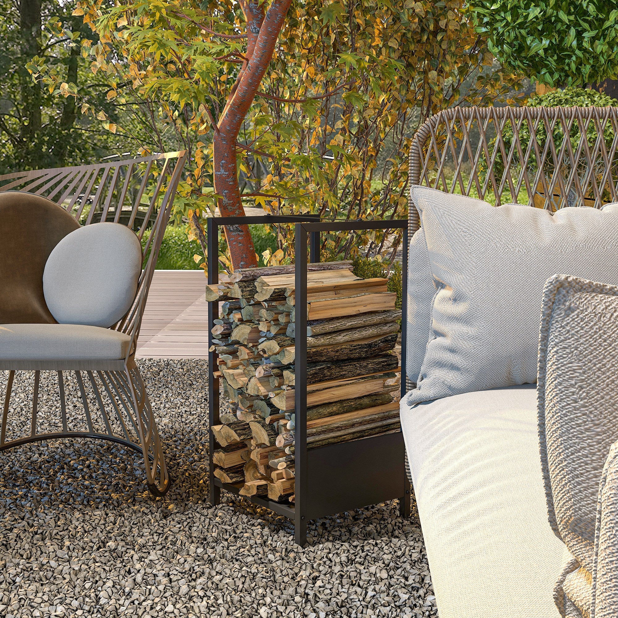 Outsunny Compact Firewood Rack, Indoor/Outdoor Log Holder, Space-Saving Wood Storage Stacker, 15.4" x 13.8" x 29.9", Sleek Black Design 